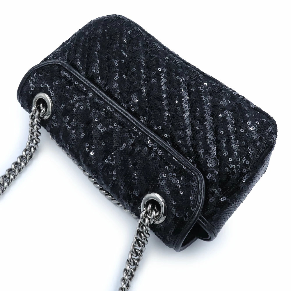 Gucci GG Marmont Chain Shoulder Crossbody Bag Sequin Black - Picture 7 of 10